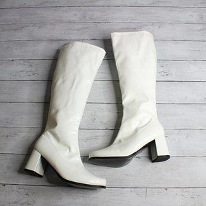 Liuruijia Women's White Tall Go Go Boots Retro Size 6 Faux Patent Leather